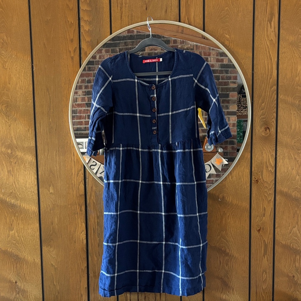 Blue Checkered Linen Dress
